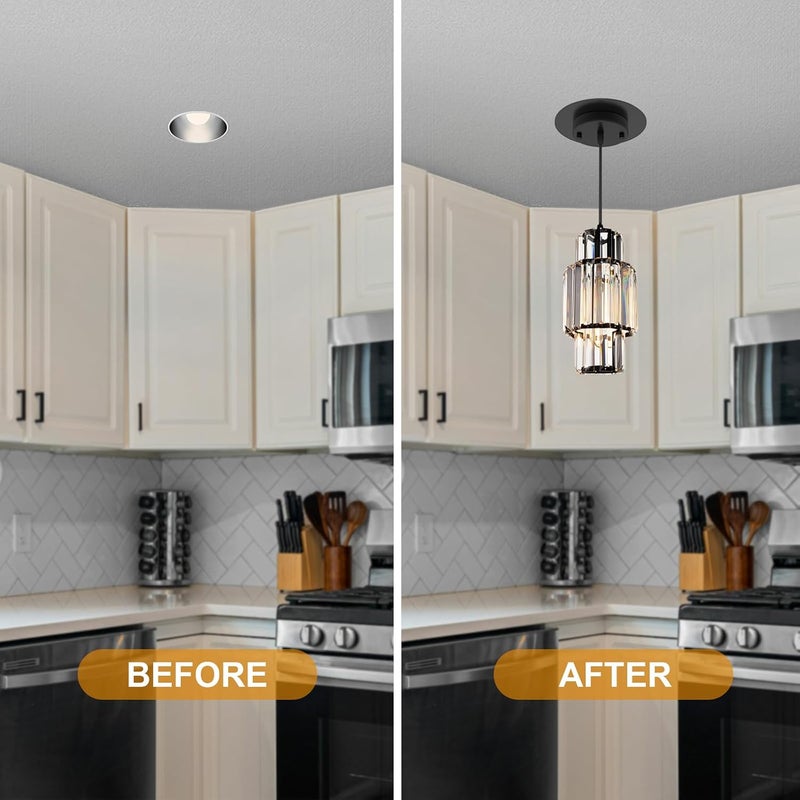 YIIZON 5" and 6" Recessed Can Light Conversion Kit, Fixture Upgrade, Pendant & Hanging Light, Ceiling Fan Compatible, 7¾ Inch Flat Steel Ceiling Medallion, Black Finish - Image 4